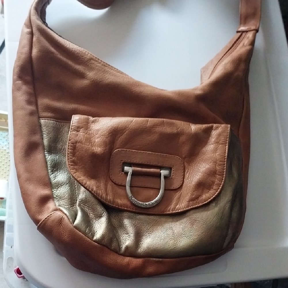 Kenneth Cole Tan and Gold Hobo Bag